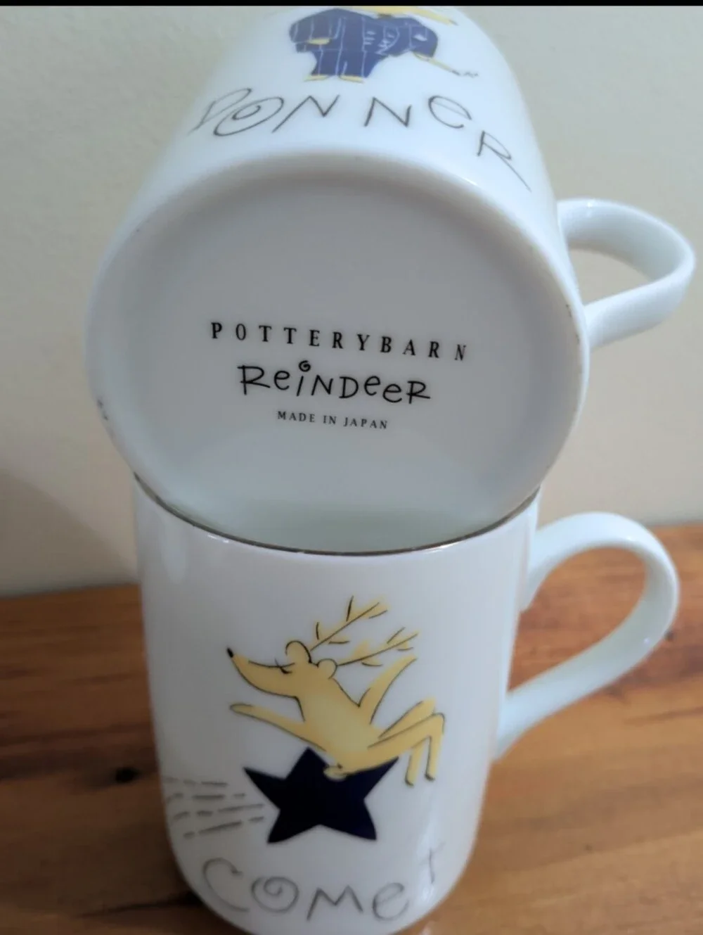 Pottery Barn Porcelain Reindeer Mugs Retired Set